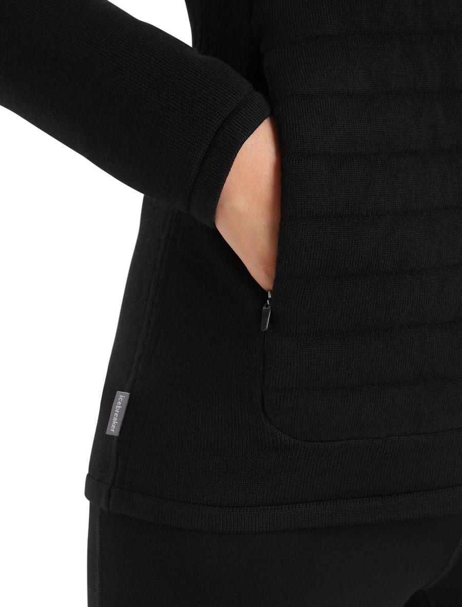 Sweat À Capuche Icebreaker ZoneKnit™ Merino Insulated Long Sleeve Zip Femme Noir | FR 1670PJJQ